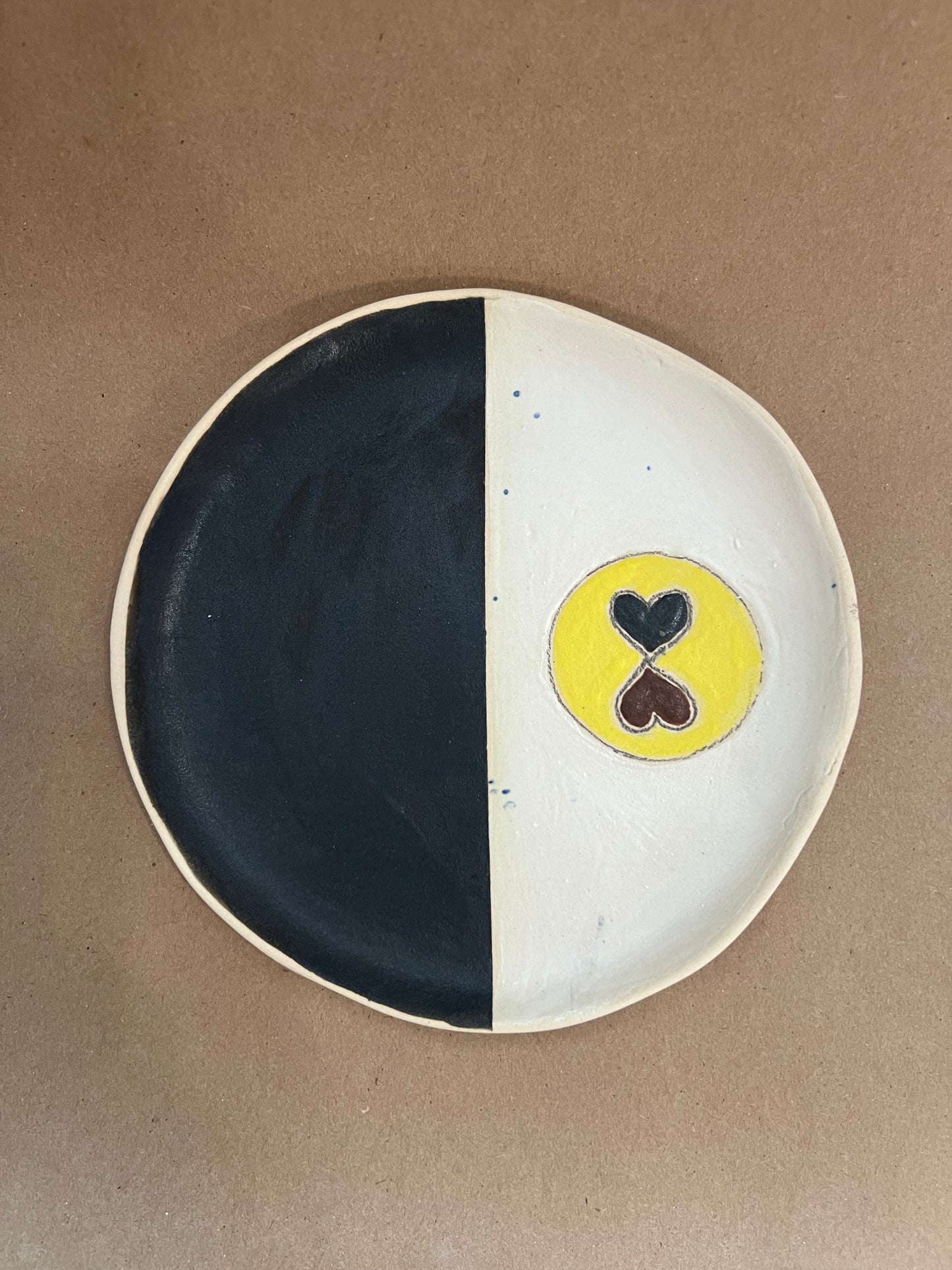 Black and white double heart plate.