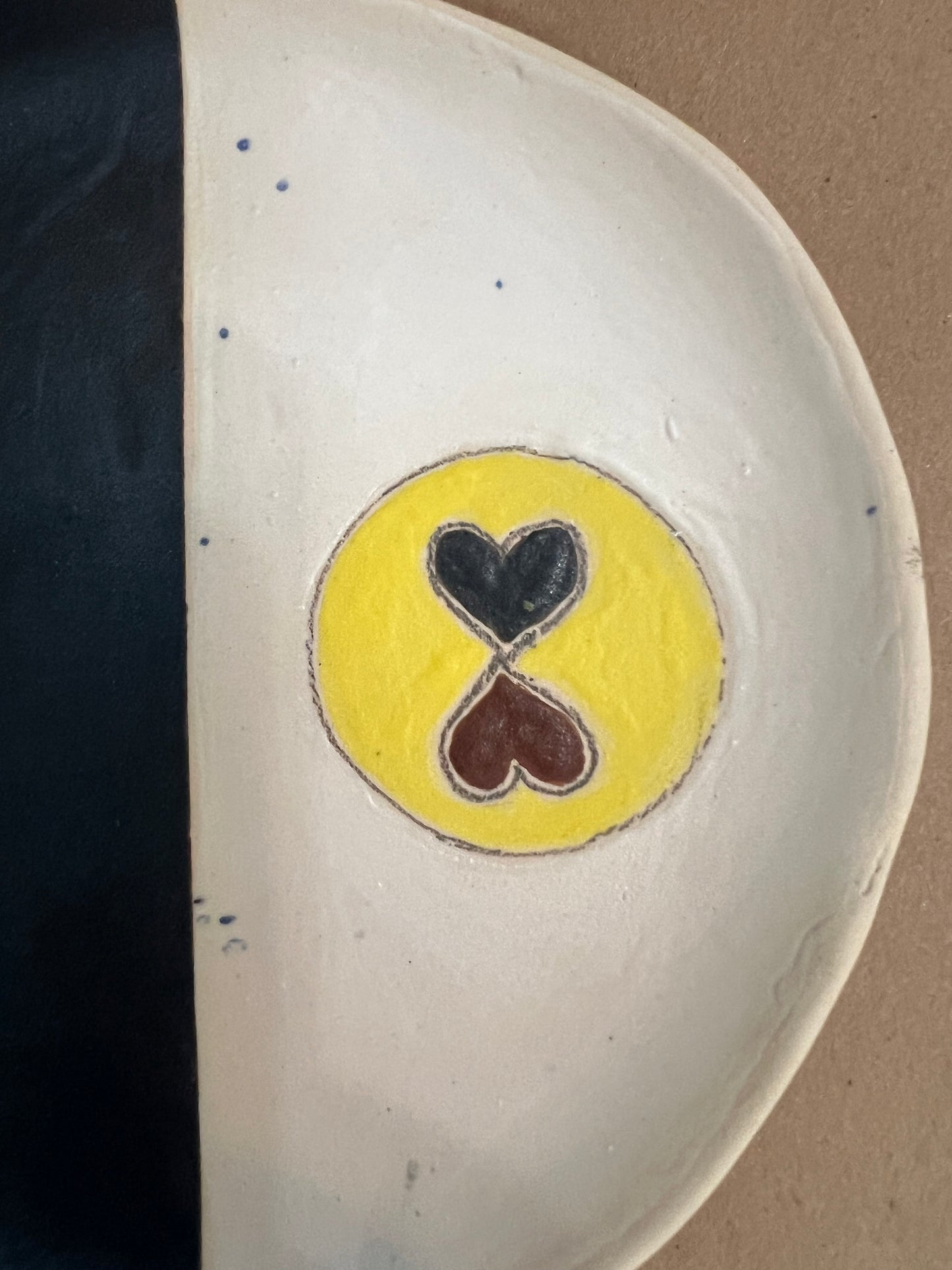 Black and white double heart plate.