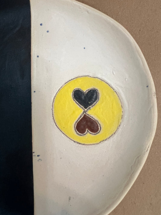 Black and white double heart plate.