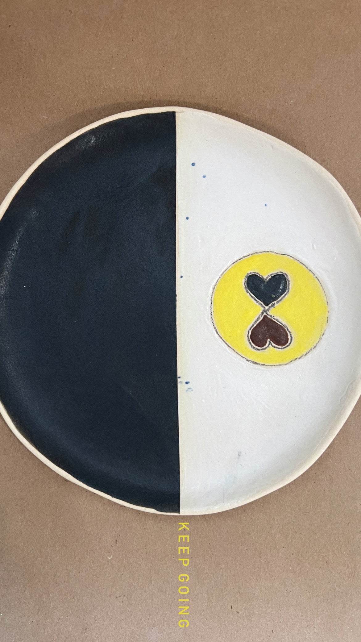 Black and white double heart plate.